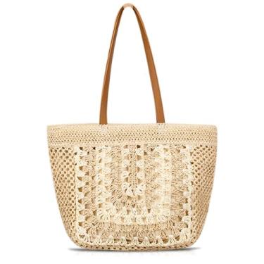 Imagem de QTKJ Bolsa de praia de palha para mulheres, sacola de grande capacidade, bolsa de mão para férias, viagens, uso diário (estilos 324