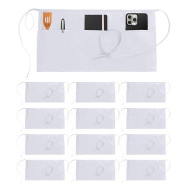 Imagem de Avental de cintura Utopia Wear com 3 bolsos [pacote com 12], avental curto de garçonete para mulheres e homens, cozinha, restaurante e artesanato, branco, pacote com 12