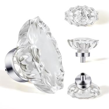 Imagem de SHINY HANDLES Pacote com 8 botões cromados polidos, puxadores de armário de vidro, puxadores e puxadores de cristal vintage para gaveta de cómoda, oval