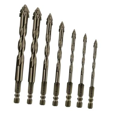 Imagem de Ioensy Conjunto de brocas excêntricas serrilhadas de quatro gumes com ponta de carboneto para pedra, vidro, concreto, madeira, tijolo, metal, acessório, 7 Unidades