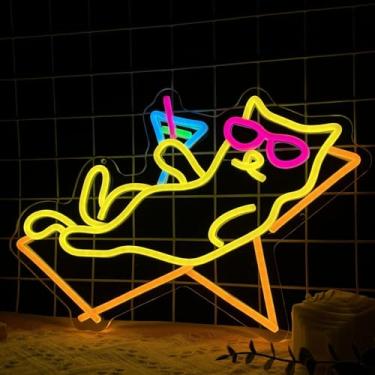 Imagem de Sinais de néon de verão para decoração de parede gato amarelo luzes LED para sala de sinalização alimentada por USB Miami luzes neon para bar, clube de cerveja, sala de jogos, sala de estar, presentes
