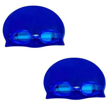 Imagem de 2 kit oculos e touca silicone natação infantil para menino e menina re