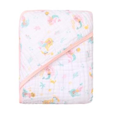 Imagem de Toalha com Capuz para Bebê – 100% Algodão Forrada com Fralda Soft – Alta Absorção – Estampas Variadas – 80x80 cm – Loja Era Uma Vez (Sereia, Padrão)