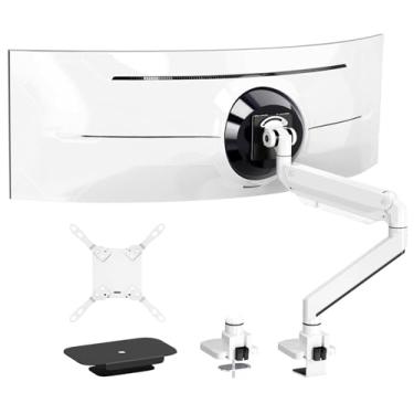 Imagem de PUTORSEN Suporte de braço e mesa de TV Ultrawide de 17-57 polegadas, até 26 kg, suporte de mesa de braço único de alumínio premium com mola a gás, VESA 75 x 75 a 200 x 200,blanco