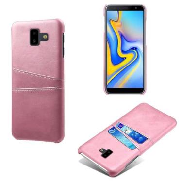 Imagem de Capas Compatível com Samsung Galaxy J6 Prime,Caso de couro PU-Tampa de telefone a prova de choque com 2 slots de cartão,Proteção anti-impressão digital e anti-gota-Pink