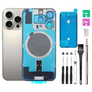 Imagem de Substituição de vidro traseiro para iPhone 16 Pro + lente da câmera + ímã + suporte de peça de ferro com kit de ferramentas de reparo (titânio)