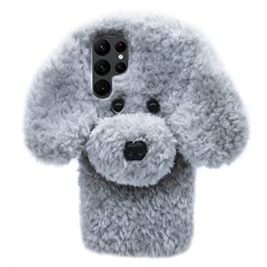 Imagem de Losin Capa de cachorro compatível com Galaxy S23 ultra fofa 3D pelúcia fofa cachorro capa de desenho animado moda luxo pelo pelo felpudo lã rosto macio capa traseira à prova de choque para mulheres e
