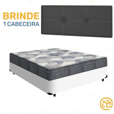 Imagem de Box Casal Branco + Cabeceira Painel Iris Preta + Colchão De Molas ISO SuperPocket 138cm