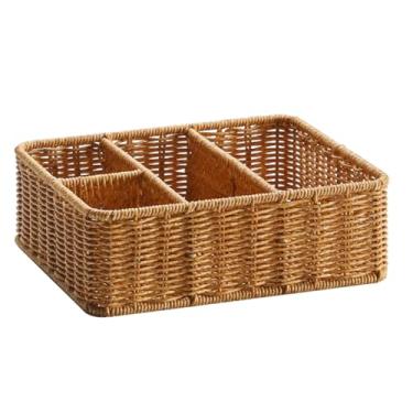 Imagem de Cesta de armazenamento de tecido, cesta de armazenamento retangular com 4 compartimentos porta-chaves, porta-chaves, porta de entrada, organizador de utensílios para controle remoto de tecidos, vime