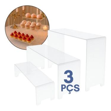 Imagem de Expositor Loja Display Plataforma Balcão Vitrine Triplo Base Calçados 