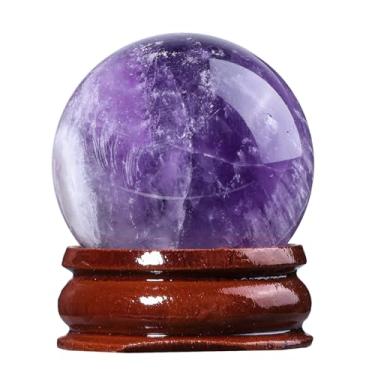 Imagem de Nupuyai Esfera de ametista com suporte, escultura de esfera de cristal polido para adivinhação Feng Shui meditação decoração de escritório em casa, 30-35 mm