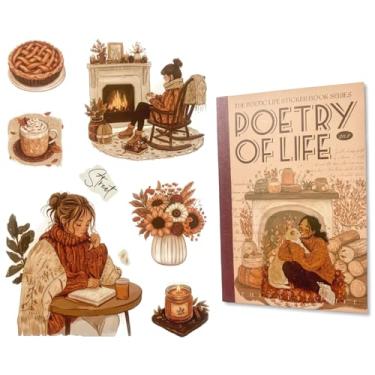 Imagem de TIAMECH Livro de adesivos japoneses Warm Little Home – Série Poetic Life, 20 folhas de adesivos PET e Washi para álbuns, efêmeras, materiais à prova d'água e artesanato DIY