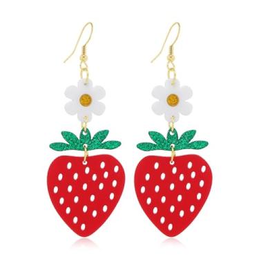 Imagem de Brincos de acrílico com pingente de morango para mulheres, fofo, flor, fruta, pingentes leves, pendurados, gancho de peixe vazado, aniversário, férias, casamento, Natal, presentes para filha, sobrinha