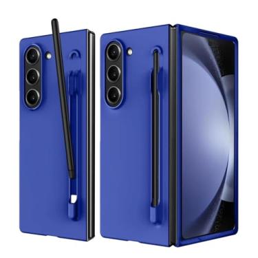 Imagem de Capa para Samsung Z Fold 5 com toque de pele de luxo para PC, com suporte para S Pen e compartimento para caneta stylus (para Samsung Z Fold 5/KLY Azul)