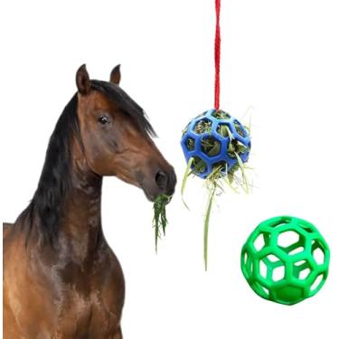 Imagem de LinaLife Pacote com 2 bolas de brinquedo para alimentação de feno de 14 cm, para evitar o tédio, pendurar para cabras, ovelhas, aliviar o estresse, cavalo