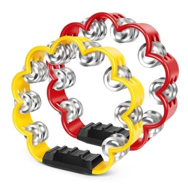 Imagem de Flexzion Pandeiro de flores - Instrumento de percussão portátil de 20 cm com jingles de metal e aderência ergonômica - Pandeiros pequenos para adultos, crianças, igreja, festas e eventos musicais