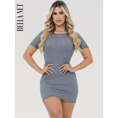 Imagem de Vestido feminino curto com manguinhas canelado P M G - Preto - M - Bel