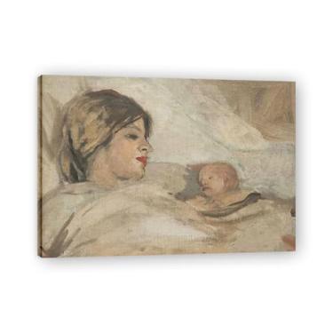 Imagem de Impressão em tela retrato realista e cena de guerra John Lavery de mãe e filho – Arte irlandesa clássica para decoração de casa 70 x 98 cm emoldurada