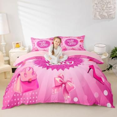 Imagem de Conjunto de capa de edredom infantil de festa de princesa, tamanho casal, sapatos de salto alto, gravata borboleta, decoração de quarto de meninas, meninos, coração de amor, geométrico, pontos chiques