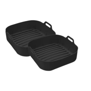 Imagem de Kit 2 Formas Silicone Air Fryer Grande 20CM Quadrada Assadeira Antiaderente Fritadeira sem BPA(KIT2-PRETO)