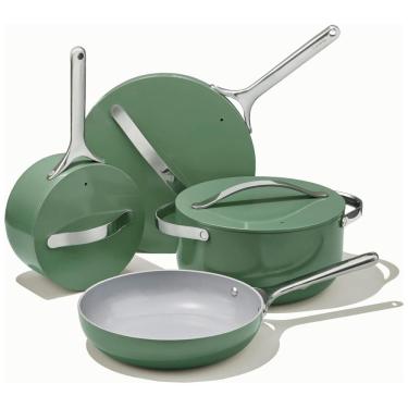 Imagem de Conjunto de Panelas em Cerâmica Antiaderente 12 Peças, Livre de PTFE e PFOA, Seguro para Forno e Fogão, Caraway, Verde