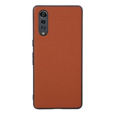 Imagem de Capas Compatível com LG Velvet,Design de grão levantado de superfície,Proteção contra queda,Anti impressão digital,Anti arranhões,Aparência de couro de imitação de plástico macio-Orange