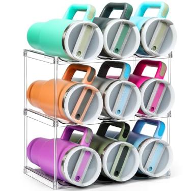 Imagem de Design para Stanley Garrafas Grandes e Copos com Alça - Organizador de Garrafa de Água de Acrílico Empilhável de 3 Níveis - Rack de Vinho Transparente, Suporte para Copos para Cozinha Doméstica