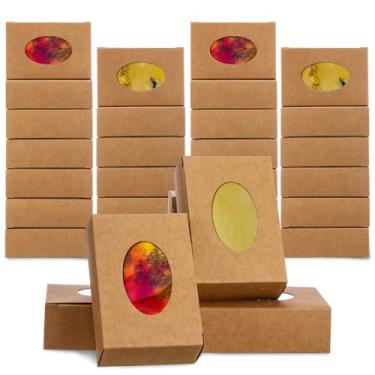 Imagem de TaoBary 100 caixas de sabão pequenas embalagens de presente pequenas caixas de biscoito de doces com janela 3 x 3 x 1 embalagens de presente para confecção caseira de lembrancinhas de festa (Oval