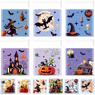 Imagem de Gersoniel 300 sacos autoadesivos de doces de celofane para biscoitos de celofane 9 x 10 cm, saco de plástico transparente assustador com 6 designs para lembrancinhas de festa de Halloween