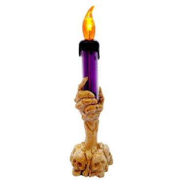 Imagem de Castiçal de Halloween com Vela Led - Roxo- 18x6cm - 1 unidade - Rizzo 