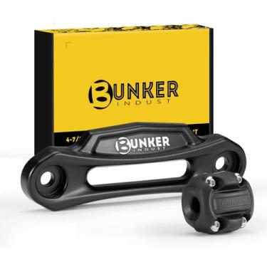 Imagem de BUNKER INDUST Winch Hawse Fairlead Kit de rolha de guincho de borracha Fairlead de alumínio padrão de parafuso 15,24 cm para guincho de 2,040 kg - guincho de 2,040 kg com corda sintética