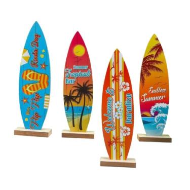 Imagem de Fenteer Decoração de mesa para prancha de surfe com 4 peças, placa de boas-vindas ao paraíso, ornamento de escultura havaiana, decoração para piscina, praia e