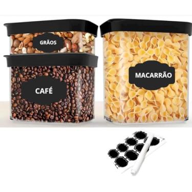 Imagem de Kit 3 Potes Herméticos para Alimentos 1.500ml 1.000ml 450ml Kit Premium Helsim Armazenamento Empilhável Antivazamento Pote Organizador Resistente Vedação Segura Livre de BPA (preto) personalizavel