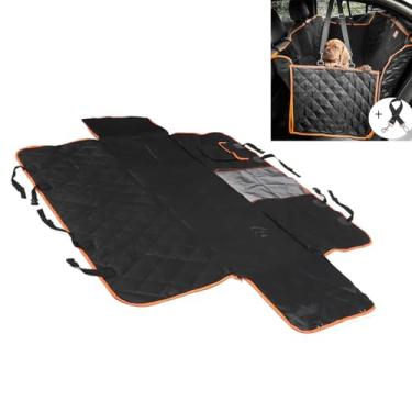 Imagem de Asixxsix Capa de assento para cachorro, capa de assento para cachorro 600D à prova d'água, resistente e durável para banco traseiro, (Borda laranja com cinto de segurança)
