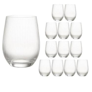 Imagem de Kit 12 Copo Vidro Baixo Drink Canelado Versalhes Whisky Agua Suco 340m