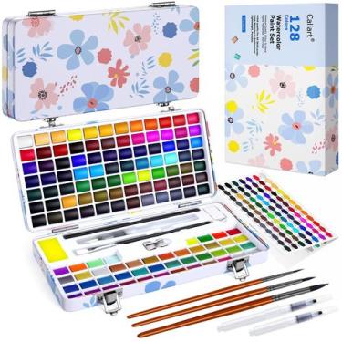 Imagem de Conjunto de pintura em aquarela Caliart 128 cores com pincéis e estojo