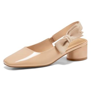 Imagem de Coutgo Sapato social feminino de salto baixo com laço fechado bico quadrado sem cadarço, Nude., 36