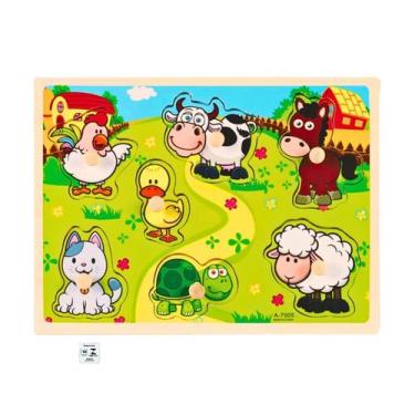 Imagem de Encaixe Divertido com Pinos MDF Animais da Fazenda Toymix Brinquedo Ed