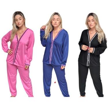 Imagem de Kit 3 Conjuntos Pijamas Adulto Feminino Aberto Longo Inverno - Nannami