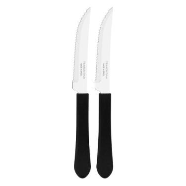Imagem de Kit 2 Facas de Mesa Churrasco Tramontina Leme Inox Cabo Preto
