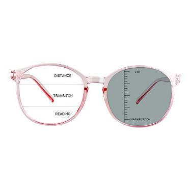 Imagem de LAMBBAA Óculos de sol vintage redondos progressivos multifocais presbiópicos, cinza fotocrômico para homens e mulheres leitoras, Rosa claro, +0.00/+1.25