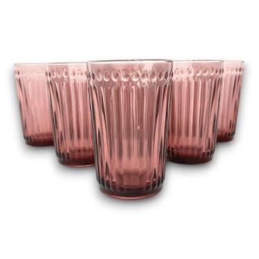 Imagem de 06 Copos Decorados Bebidas Marsala Roxa Vidro Canelado 370ml - Incasa