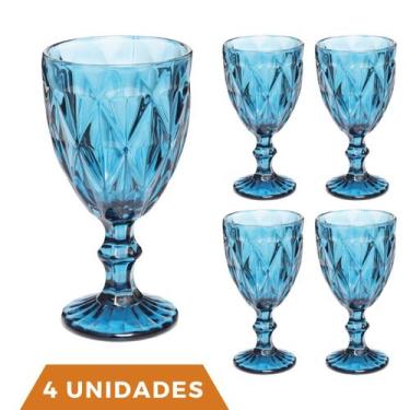 Imagem de Conjunto 4 Copos Taça Azul Diamante 300ml Para Agua Vinho - Ecos, Diam