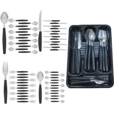 Imagem de Kit Faqueiro Berlim Preto Inox 48 Pçs C/ 2 Porta Talheres - EM CASA TE