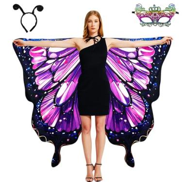 Imagem de Fantasia feminina de borboleta com estampa frente e verso, asas de borboleta para adultos, fantasia de Halloween, capa de asa de fada, D010, Plus Size