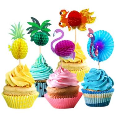 Imagem de Yemeono 3D goldfish peacock flamingo pineapple coconut tree cupcake toppers cocktail fruit cake Dim sum cold dish platter creativity mini art toothpick for Baby Shower Birthday Wedding Party