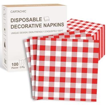 Imagem de 100 guardanapos de papel descartáveis decorativos guingão vermelho – guardanapos de festa para todos os dias, jantar, decoupage, casamento e chá de bebê
