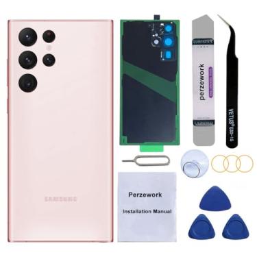 Imagem de Perzework Substituição de vidro traseiro traseiro para Samsung Galaxy S22 Ultra 6,8" 5G com kit de ferramentas de reparo e adesivo pré-instalado (ouro rosa)
