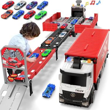 Imagem de Porta-pista de corrida Toy Truck com 8 carros de corrida para crianças