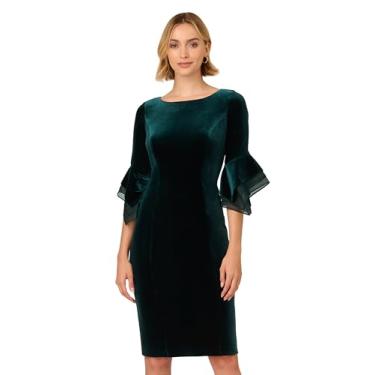 Imagem de Adrianna Papell Vestido curto feminino de veludo com manga de sino, Caçador, 52